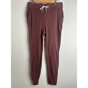 MATE The Label Organic Cotton Waffle Knit Jogger Pants Burgundy Brown L Lounge